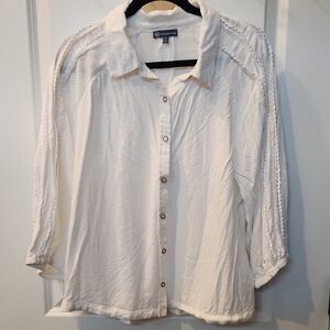 Womens Democracy White 3/4 Sleeve Notched Collar Button Down Shirt Size Xl